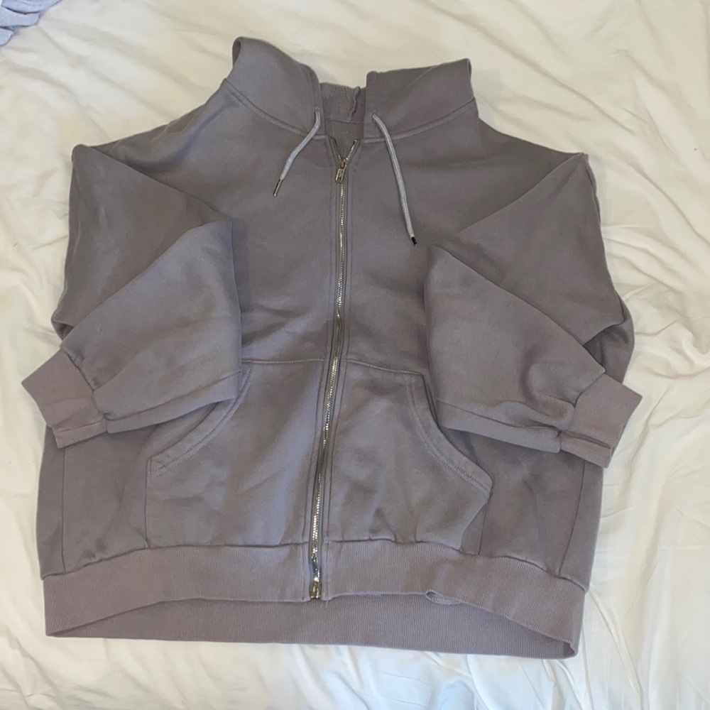 Gray Hooded Zip-Up